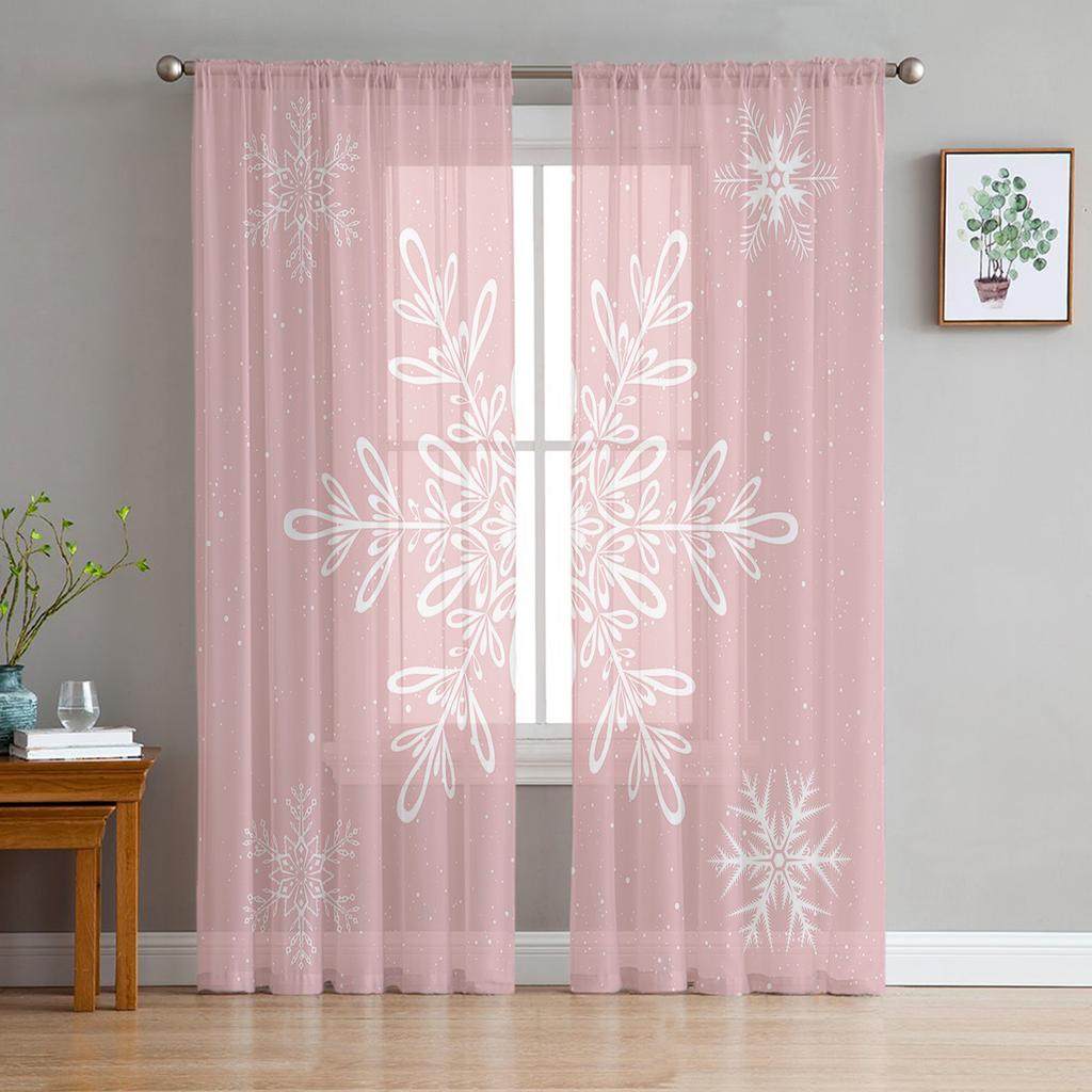 Christmas Snowflake Texture Tulle Window Treatment Sheer Curtains for Kitchen Living Room The Bedroom Curtains Decoration