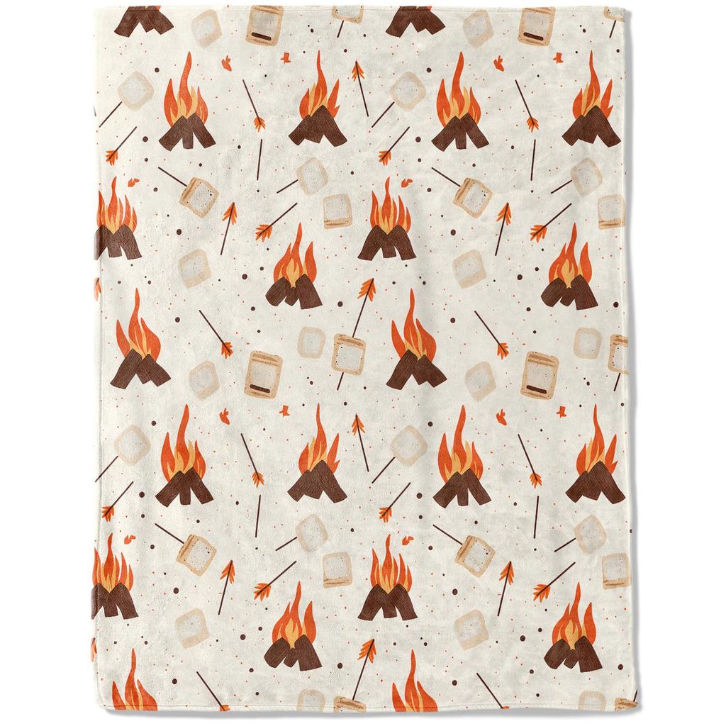 Cute Campervan Campfire Blanket Cartoon Food Digital Printed Flannel Blanket Rv Decorative Blanket