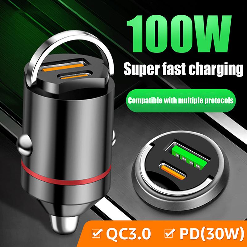 100W Mini Autoladegerät Schnellladung Für Iphone Qc3.0 Mini Pd USB Typ C Auto Handy Ladegerät Für Xiaomi Samsung Huawei