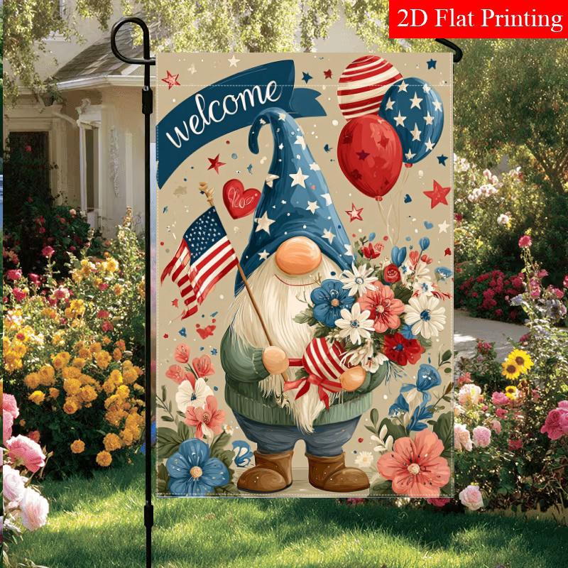 2D Flat, 2D Flat Independence Day Dwarf Flowers Welcome Patriotic Garden Flag_4 (4)- Outdoor Garden Flag Double-sided Home Decoration Courtyard Decora