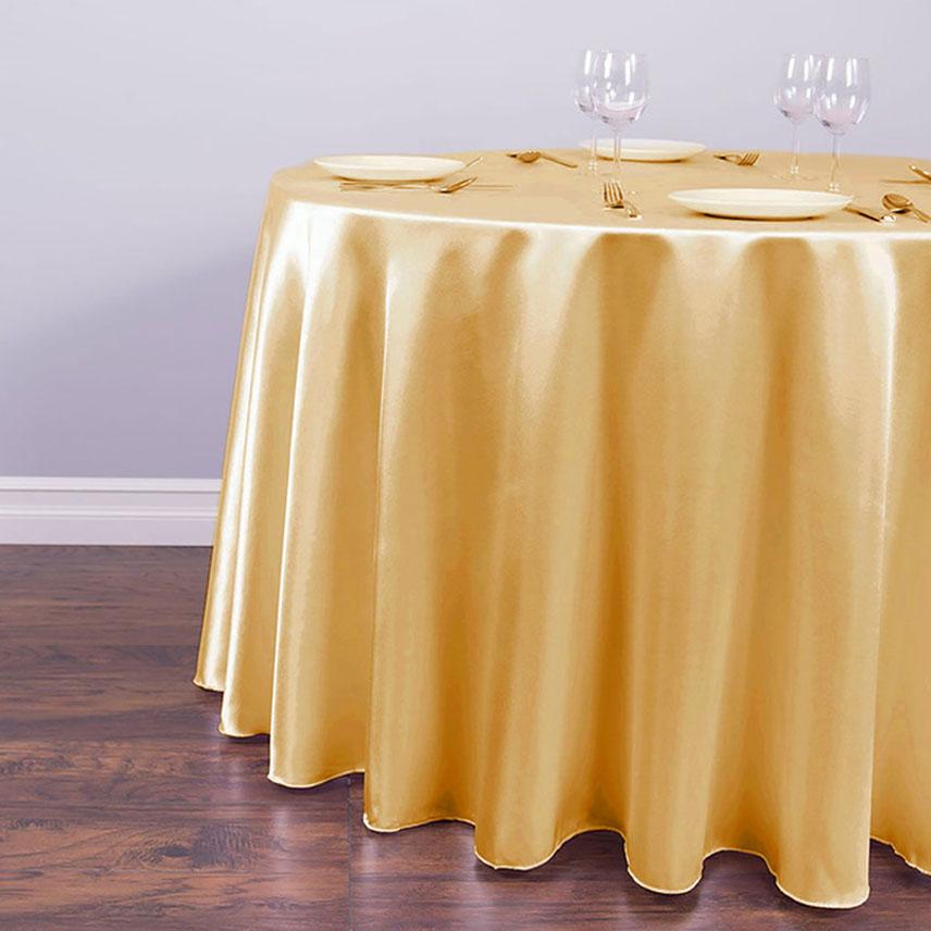 

Атласная скатерть Свадебное украшение Круглая скатерть Ткань Гибкое стекло Защита стола Юбки для стола Банкет в отеле Золотой 145cm золотой
