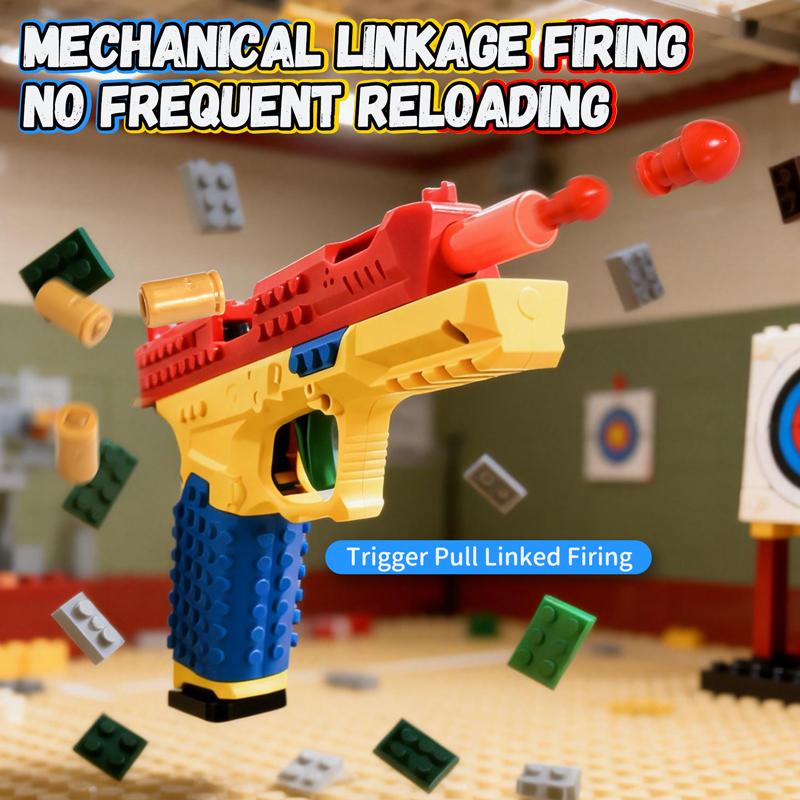Diy Buildable Building Blocks Toy Gun Mechanical Shell Ejection Continuous Firing Soft Bullet Pistol For Outdoor Cs Game Gift
