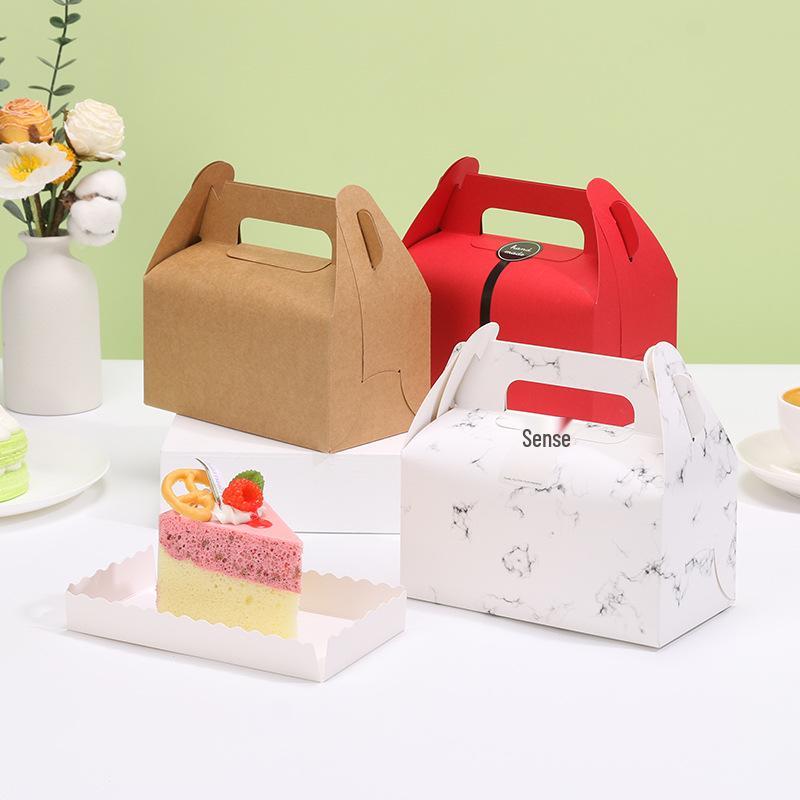 Handheld Kraft Paper Pastry Box for Desserts and Afternoon Tea