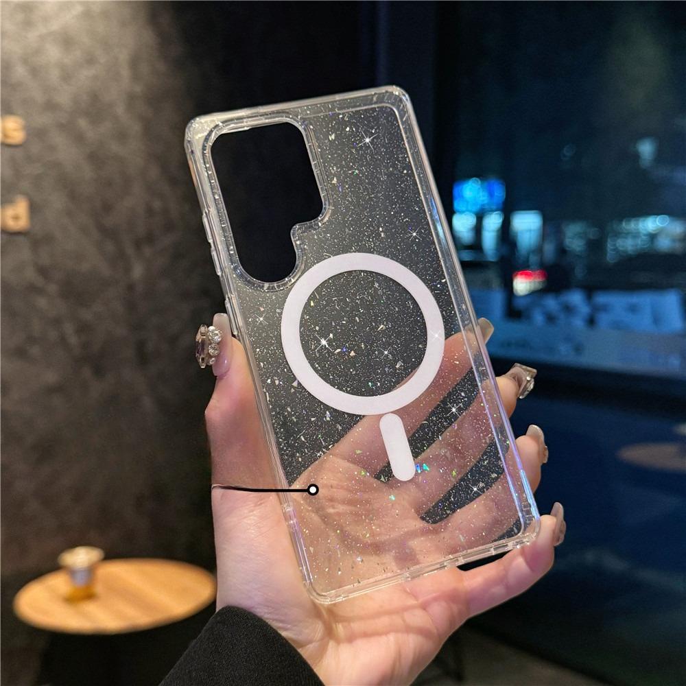 Suitable for Samsung S25edge Mobile Phone Case Flash Powder Magnetic Case S24ultra Transparent Laser S25u Anti Fall