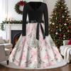 Women's Casual Vintage V-Neck Long Sleeve Dress with Christmas Print for Holiday Party