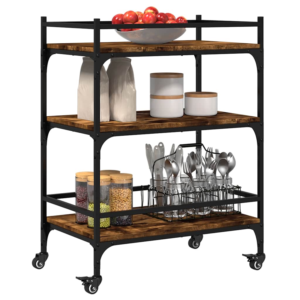 Kitchen Trolley Smoked Oak Finish 65 x 40 x 86.5 cm Engineered Wood
