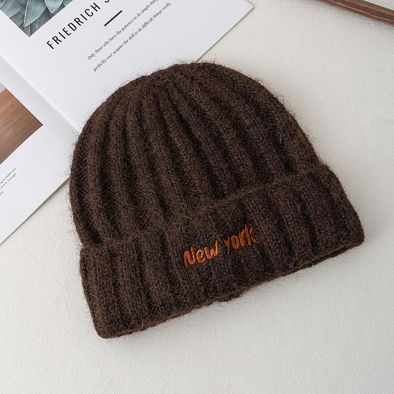 

Унисекс Шапка-бини с вышивкой буквы Нью-Йорк для мужчин и женщин, теплая вязаная шапка для улицы, осень-зима 56cm-60cm кофейный