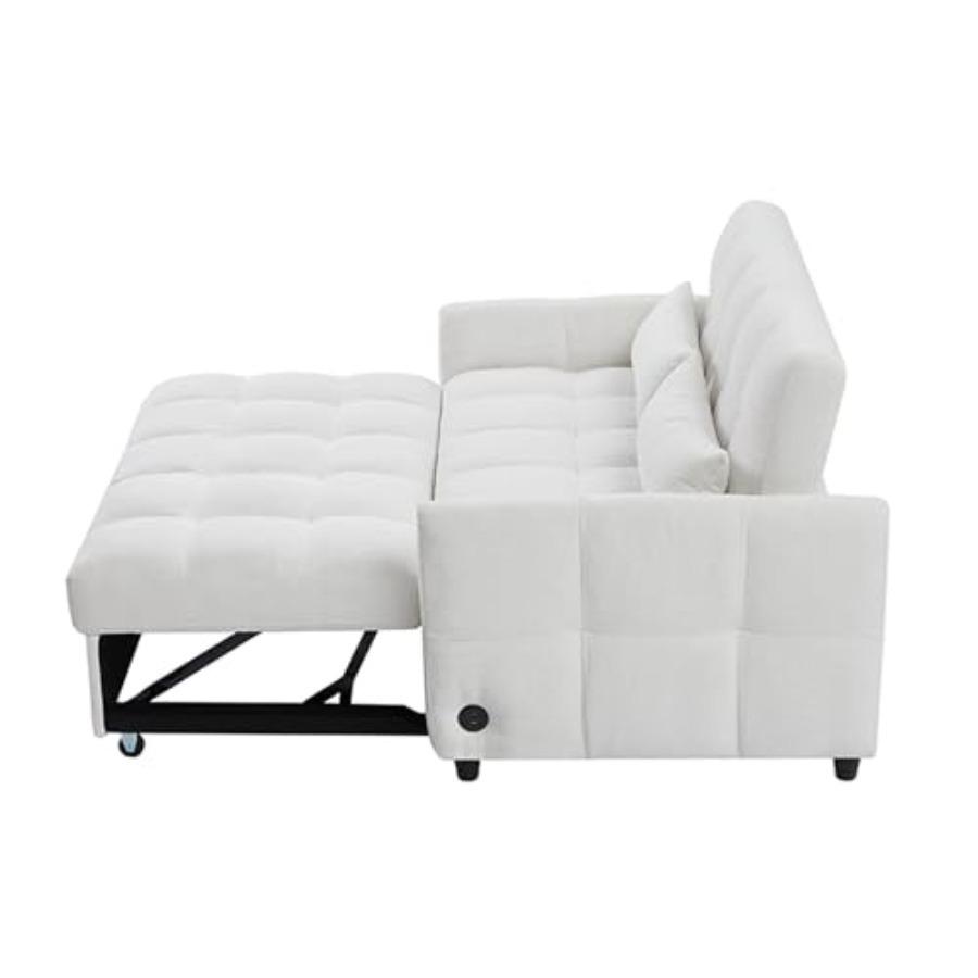52.8-Inch Chenille Bed 2-Seaters Lounge Daybed for Home Apartment, Modern 3-in-1 Convertible Sleeper Sofa W/Pull Out Sleeper Co