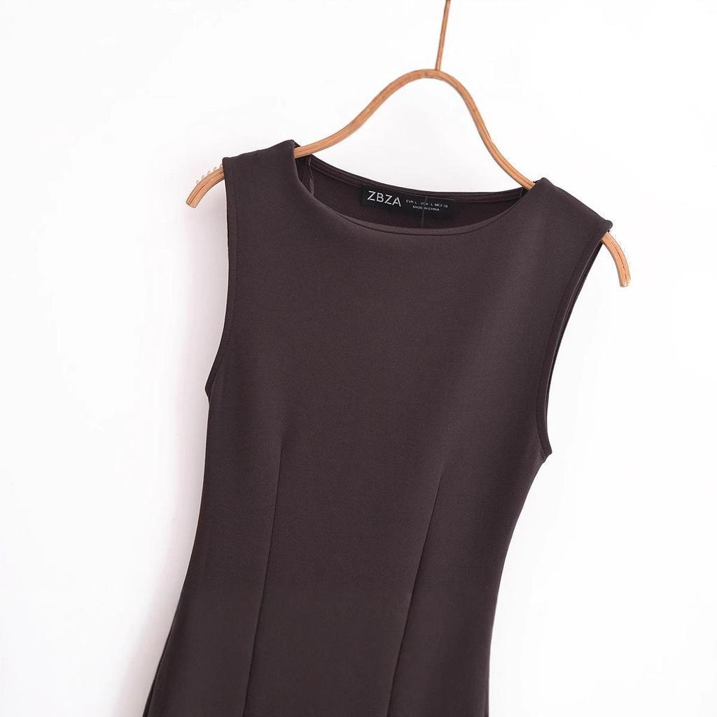 2025 Spring Women's Slim Sleeveless Belted Dress - European & American Style