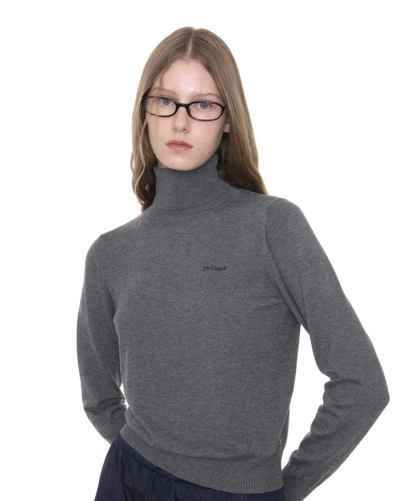 PARTIMENTO WOMEN Pwc Embroidered High-Neck Knit Top_Charcoal Melange