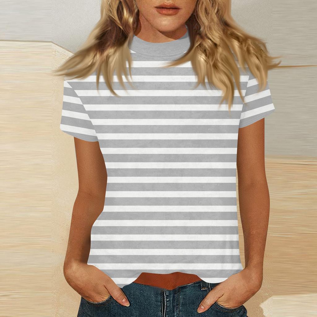 Damen Mock-Neck Kurzarm Print-Top