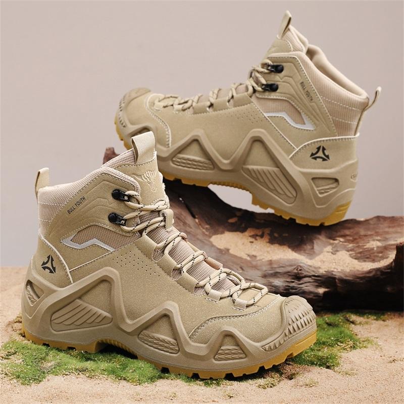 Outdoor Men's Hiking Boots Leather Men's Ankle Boots Winter Shoes Non-slip High Top Male Work Shoes Breathable Walking Sneakers
