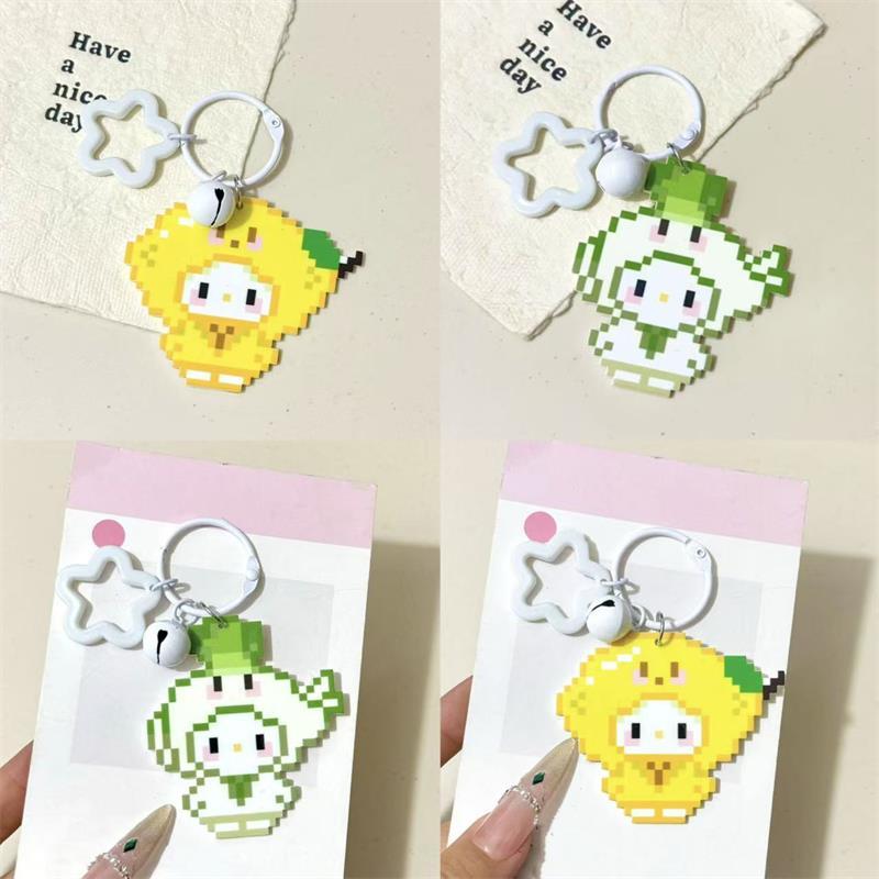 2Pcs Cute Pixel Style Sanrio Hello Kitty Bell Star Keychain Pendant Girl Phone Chain Ccd Camera Charm Accessories Keyring Gifts