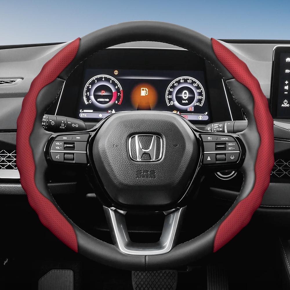 Steering Wheel Cover Suitable for Honda, Wave-Shaped Sporty Design, Breathable Leather, Segmented Design, Non-Slip, Sweat-Abs Cr-V Fit Jazz Hr-