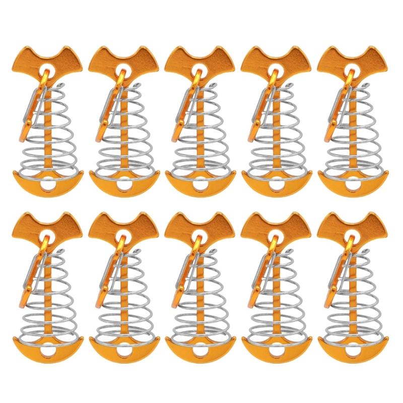 10Pcs Deck Anchors Peg Windproof Fish Bone Tent Stakes with Spring Buckles Wind Rope Anchors Camping Tent Peg Easy To Use