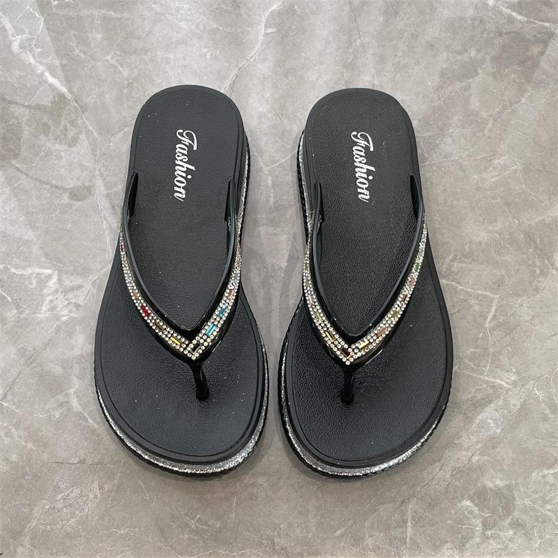 Thick-soled flip-flops women's new summer sandals outer wear toe flip-flops rhinestone fashion slippers