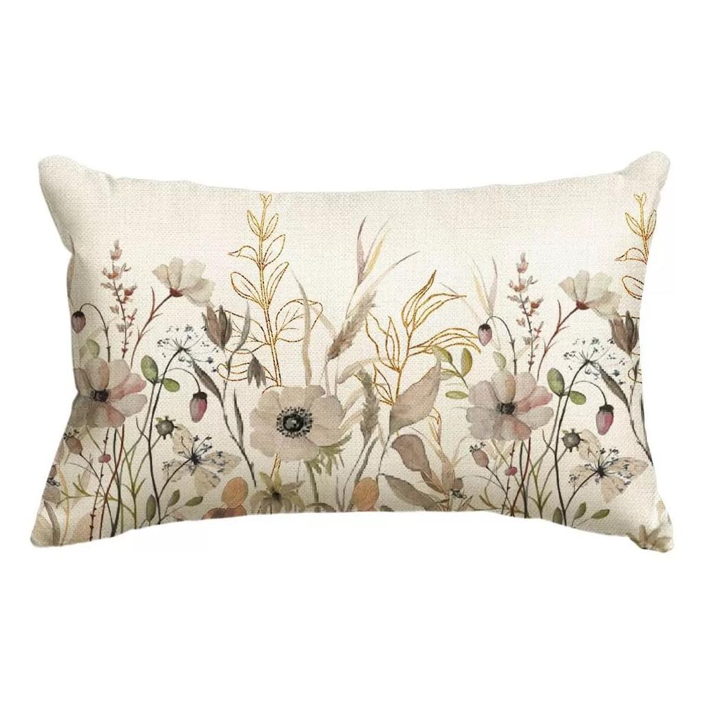 New Spring Flower Pillowcase Linen Printed Floral Sofa Cushion Cover Home Pillowcase