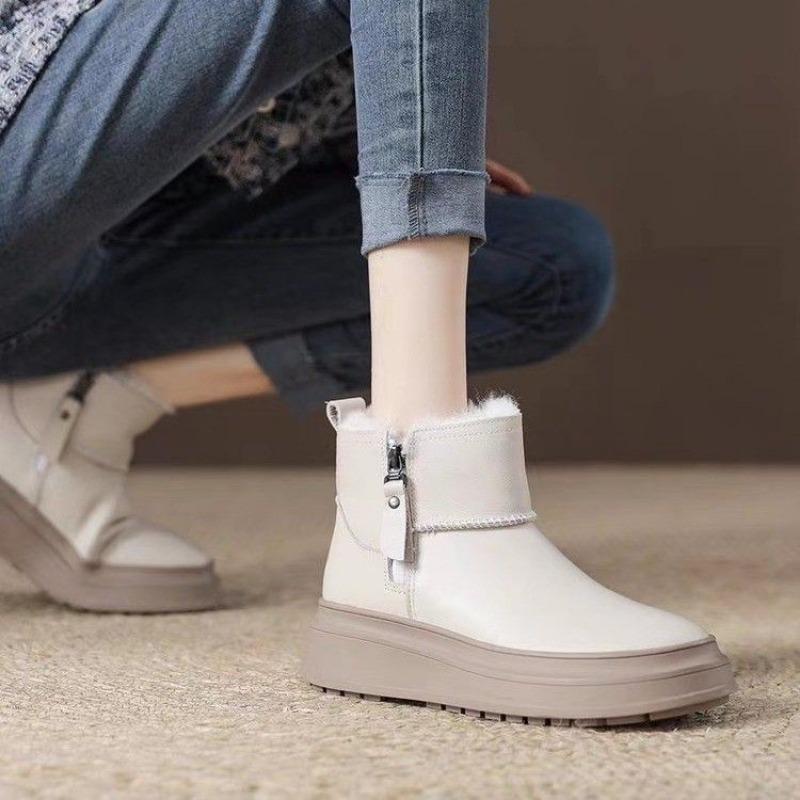 Shoes for Woman Elegant with Medium Heels Women's Snow Boots Leather Tassel Waterproof Anti Skid Goth On Slip Spring Autumn Chic