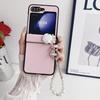 Applicable To Samsung ZFlip5 Mobile Phone Case, Lychee Pattern Zflip4 Bracelet, Camellia Back Cover Case, Protective Case Zflip3.