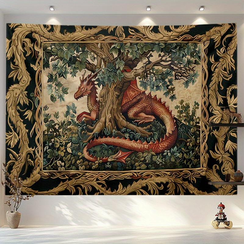

VIKAMA European Vintage Tree Dragon Tapestry Medieval Court Style Living Room Dining Room Wall Hanging Home Decor 74x94cm(29x37in)