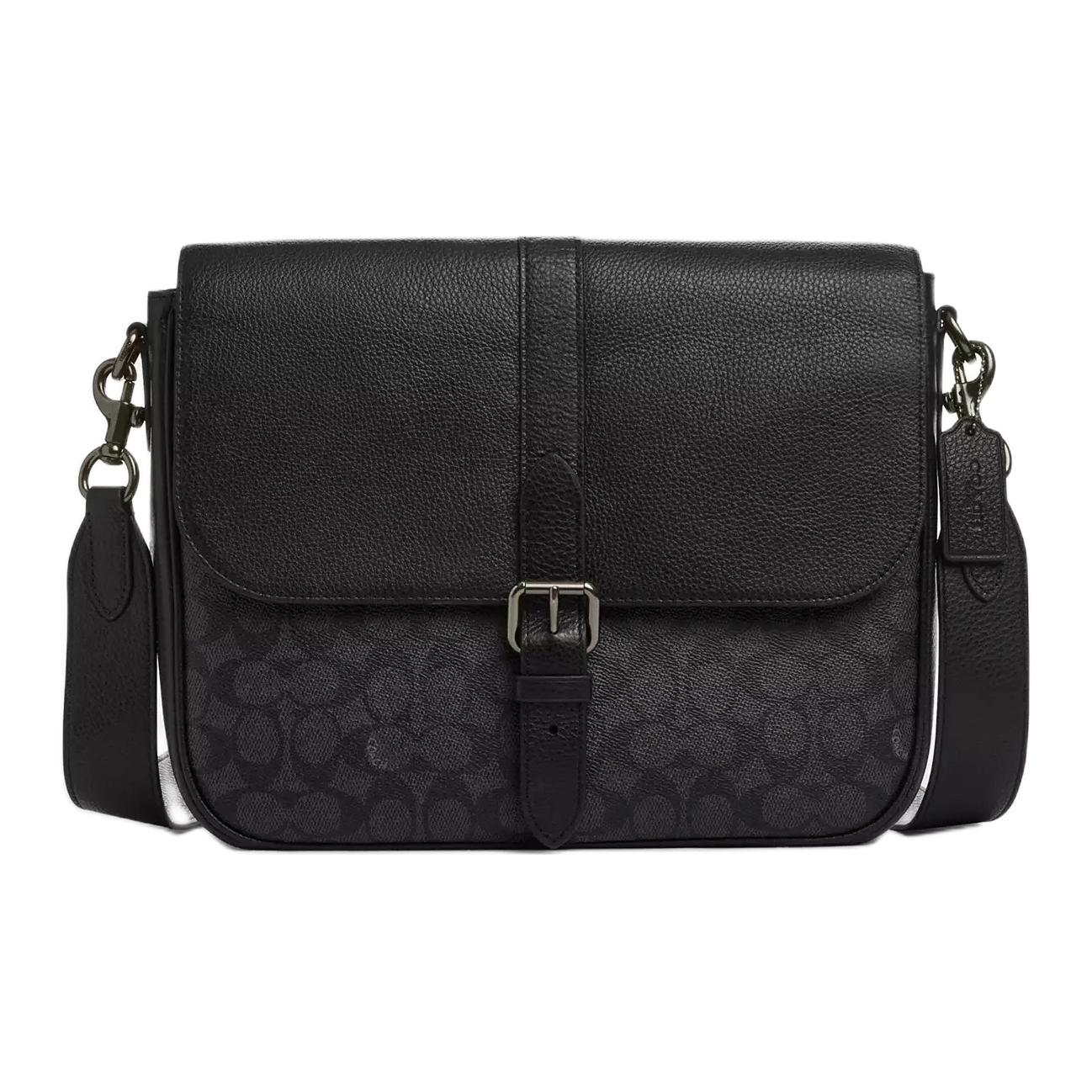 Coach Men's Silver/Black Warner 31 Hardware Detachable Shoulder Strap Coated Canvas Large Crossbody Bag Bags Charcoal Cw214-Qbmi5