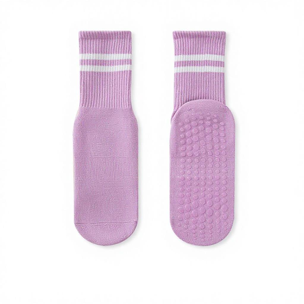 Women's Custom Embroidered Logo Pilates Reformer Socks Knitted Yoga Socks Grip for Autumn Season Crew High Logos Cuff Bottom