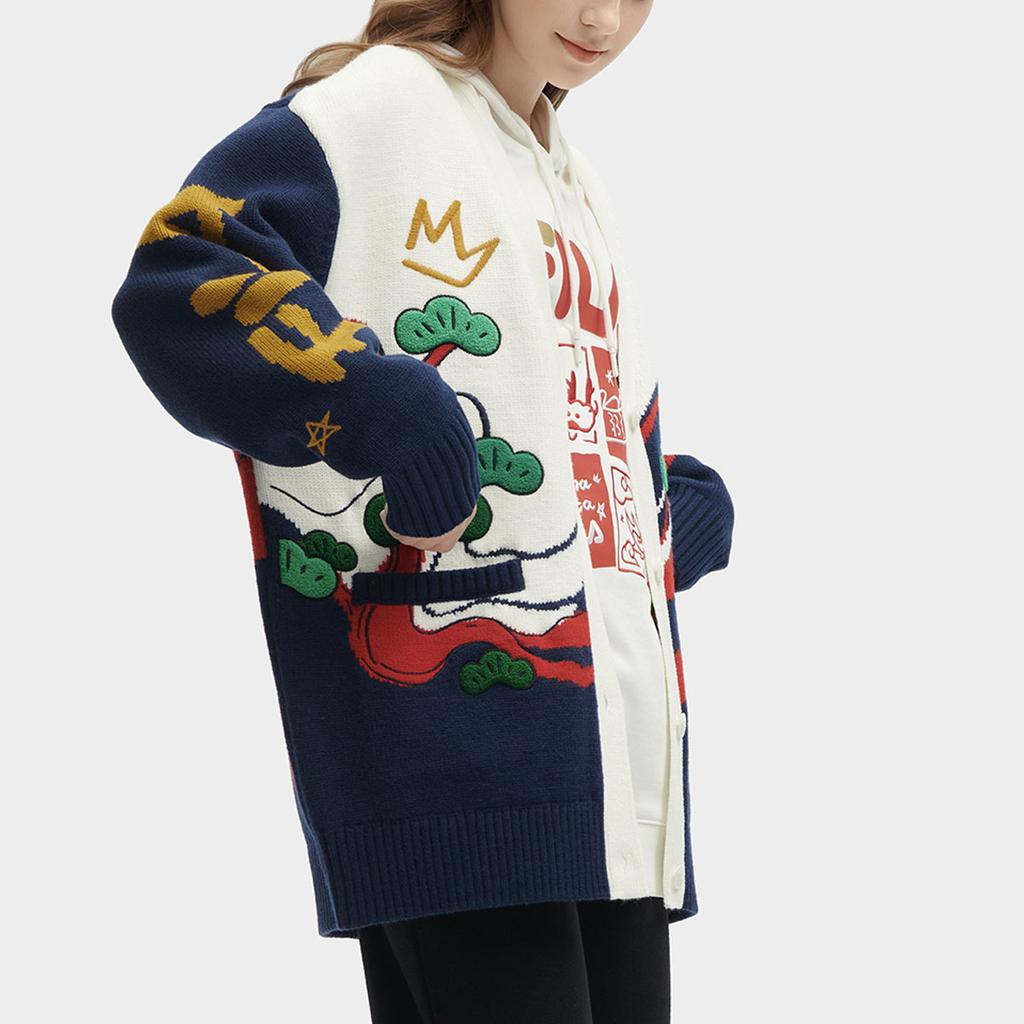Fila Dragon Series Color Block Letter Cartoon Print Open-Front Long Sleeve Sweater Women Sweater Cloud-White F11W419408F-WT