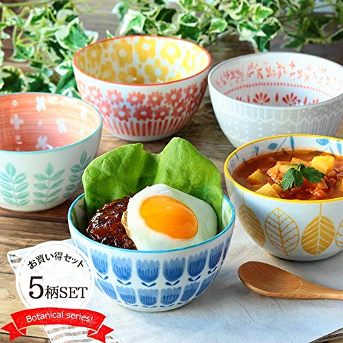 Add a Touch of Color To Your Life with These Mino Ware Bowls, Featuring a Nordic Floral Design In a Set of 5 Patterns. Made In Japan. Diameter 12.5cm,