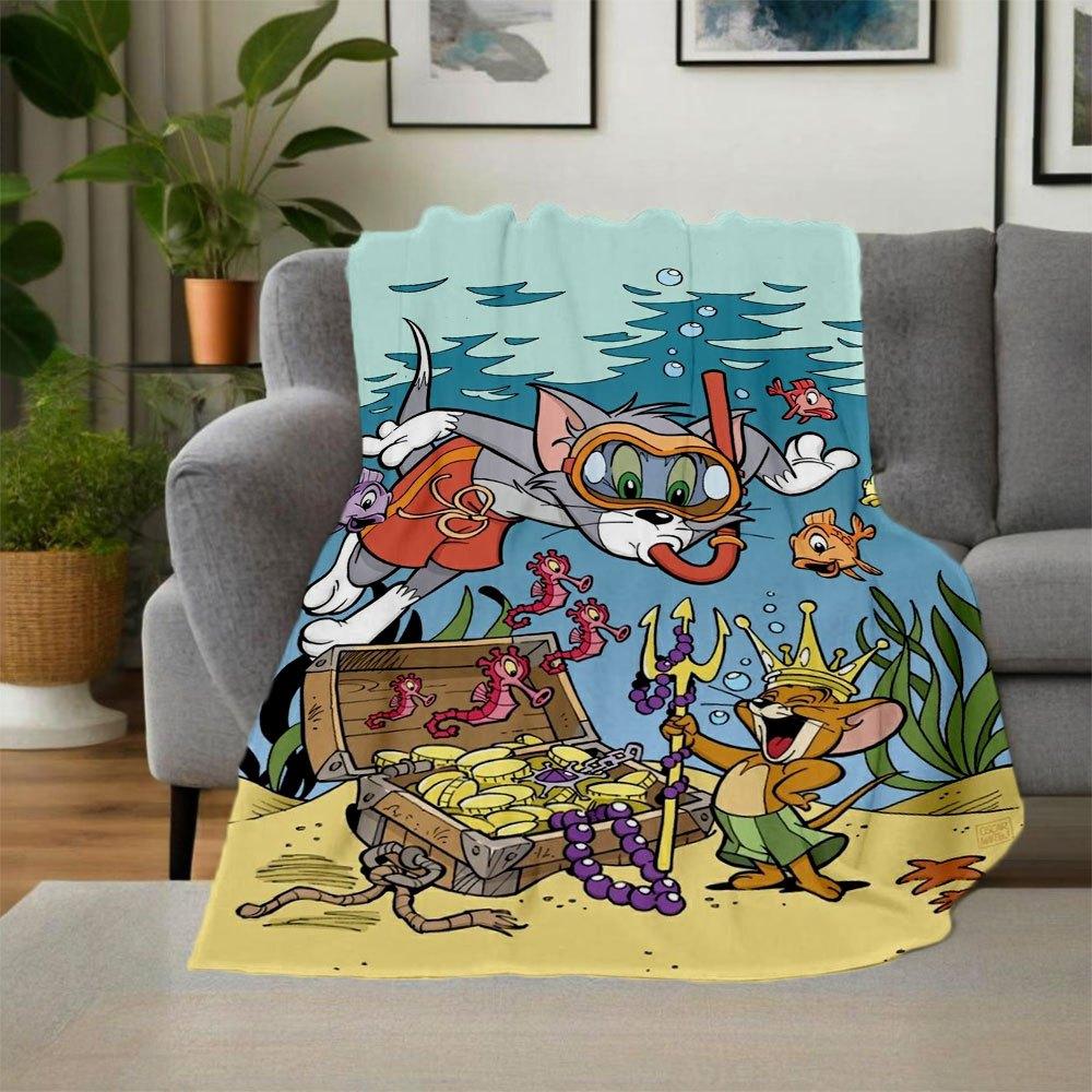 Tom & Jerry Schatztauchgang PosterDecke Flanell Überwurfdecke für Sofa, Bett, Reisen, Camping, Büro