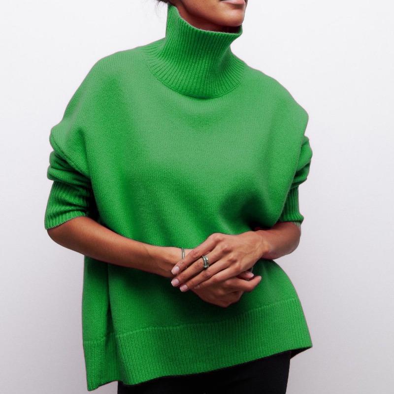 

Women s new long-threaded sweater loose turtleneck autumn and winter knitted sweater L зелёный