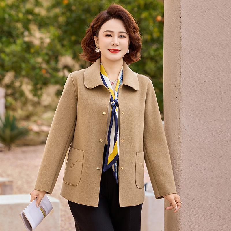 

Women s Elegant Spring Wool Coat - Stylish Short Jacket for Middle-Aged Women 2XL (suitable for 105-120 jin) хаки