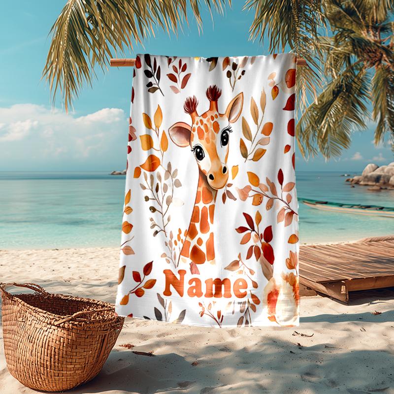 Custom Name Ultra-Soft Beach Towel with Giraffe Theme,Ideal for Pool - Camping, Diving - Perfect Travel Essential, Vibrant Beach Towel.