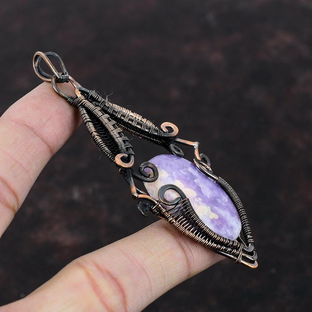 Lepidolite Pendant Copper Wire Wrapped Pendant Gemstone Jewelry Designer Pendant Gift For Engagement Copper Jewelry Handmade Antique Pendant