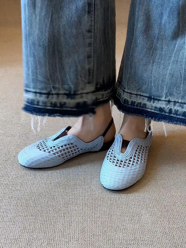 French retro design sense woven hollowed-out vacation wind slope heel lazy fashion versatile and comfortable outer bag head sandals