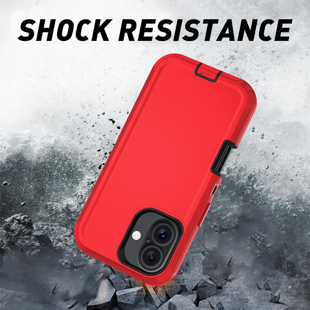 For iPhone 17 Rugged Case PC + TPU Cell Phone Cover with Back Clip Kickstand