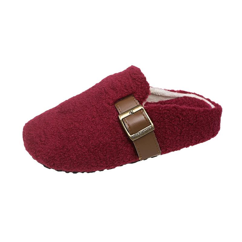 Thick-bottomed bag head, velvet warm half slippers, women's 2025 autumn new Korean version, one-pedal casual outer cotton slippers