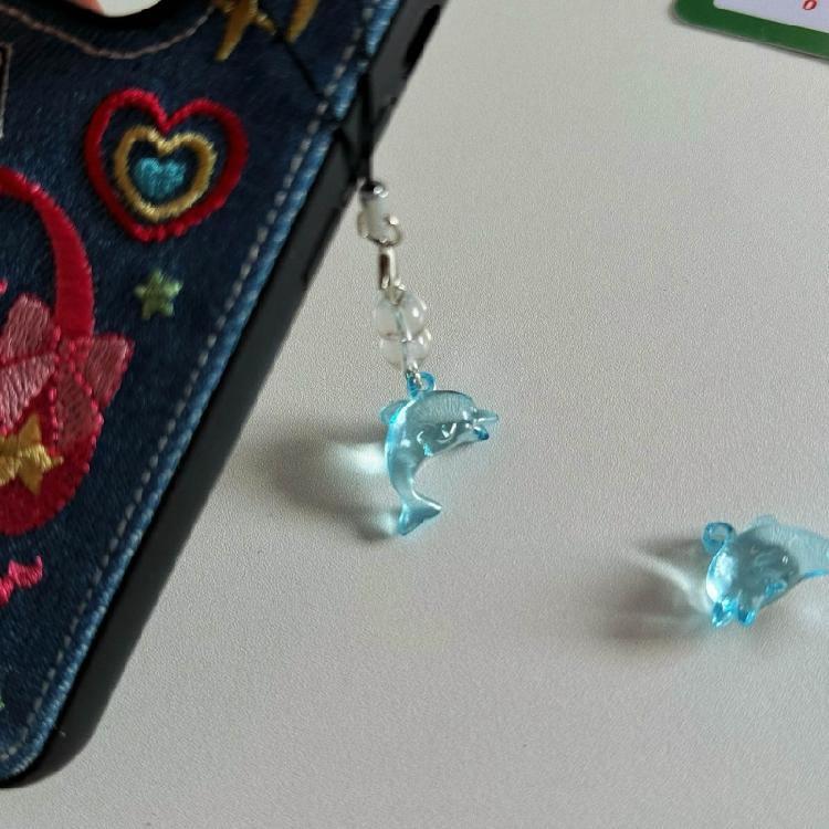 Elegant Blue Dolphin Phone Chain Charm Ornament Personalized Keyring Accessory