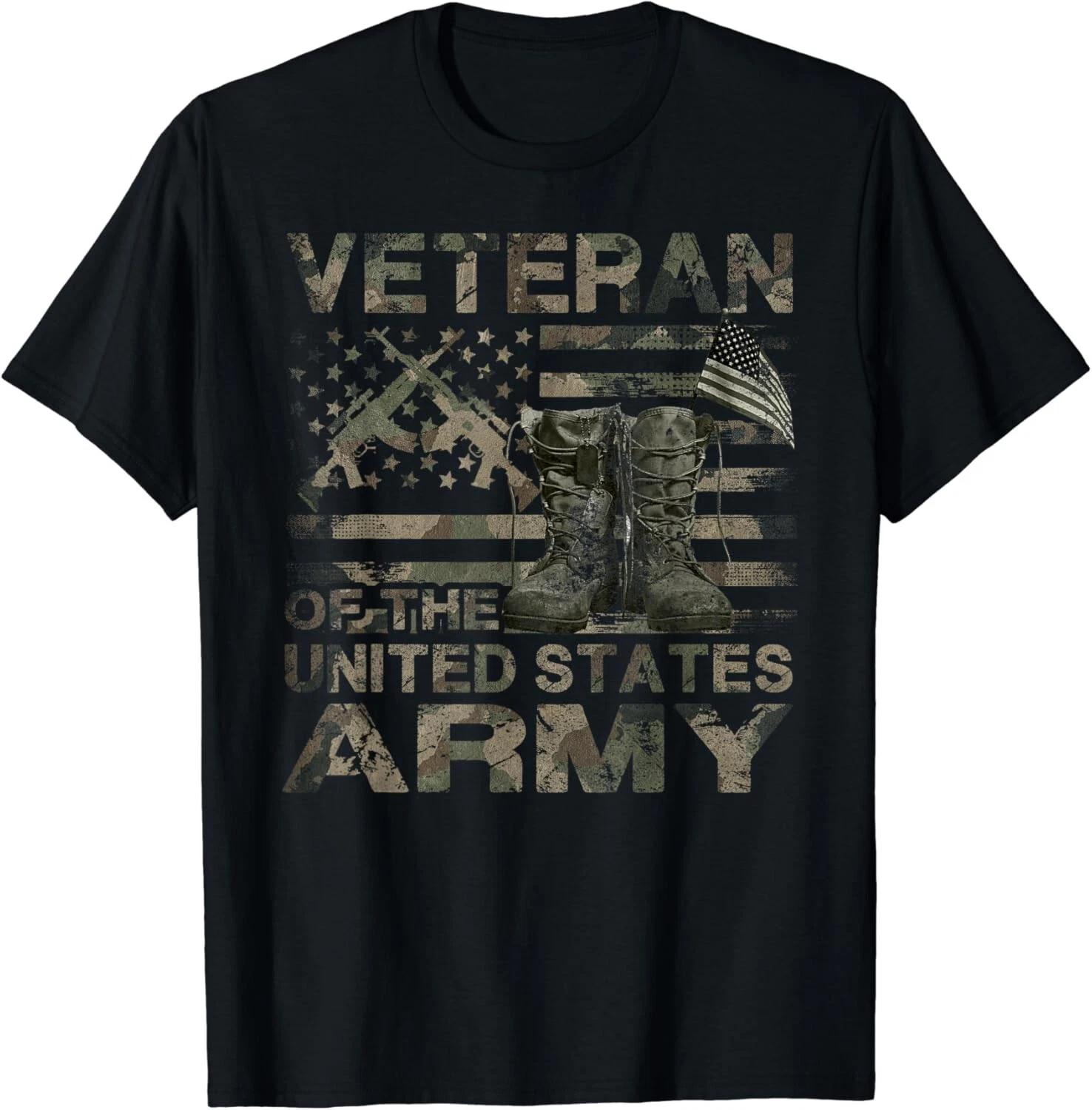 Distressed American Flag Camouflage Proud US Army Veteran Gift Unisex T-Shirt L