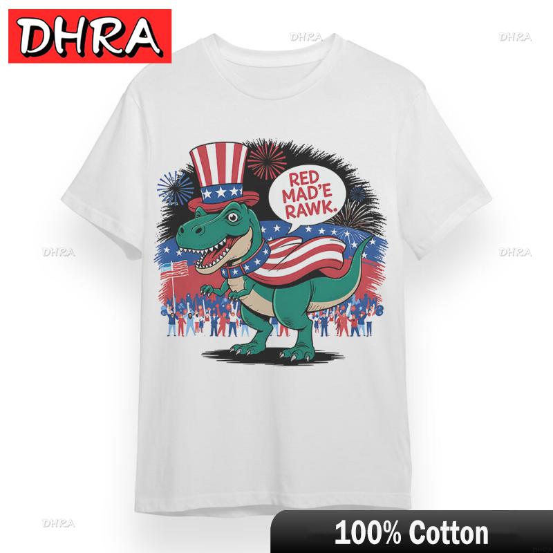 

Unisexs Soft Tshirt with Patriotic Dinosaur Unisex White 100Cotton Plus Size Tee Graphic Printed Youth Hipster Tops Tees TShirt 4XL