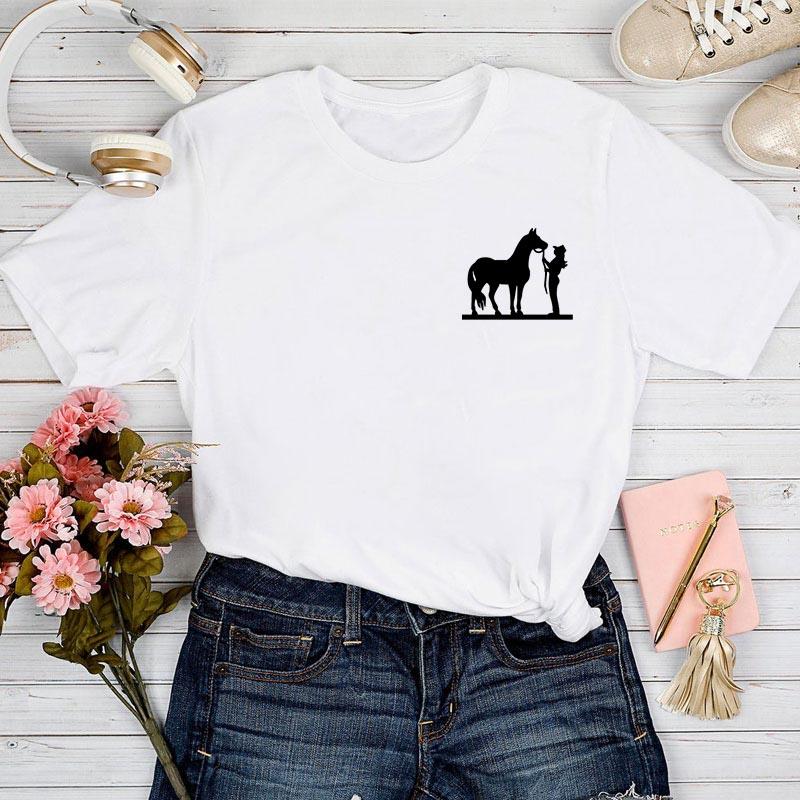Modna koszulka damska 2025 Nadruk z kreskówkowym koniem Damska koszulka T-shirt Codzienna śmieszna koszulka dla pani Letnie ubrania dla kobiet Koszulki T-shirt