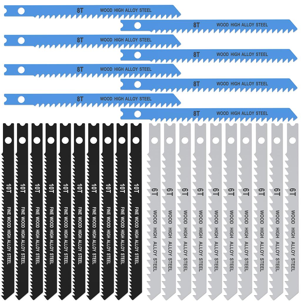 50/25PCS Contractor Jigsaw Blades Set with Storage Case, Assorted T-Shank Jig Saw Blades for Wood, Plastic and Metal Cutting