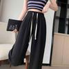 Petite Women's High-Waisted Drapey Drawstring Wide-Leg Summer Pants – 145