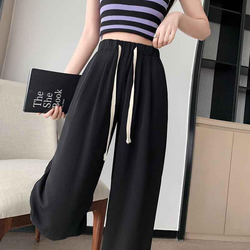 Petite Women's High-Waisted Drapey Drawstring Wide-Leg Summer Pants – 145