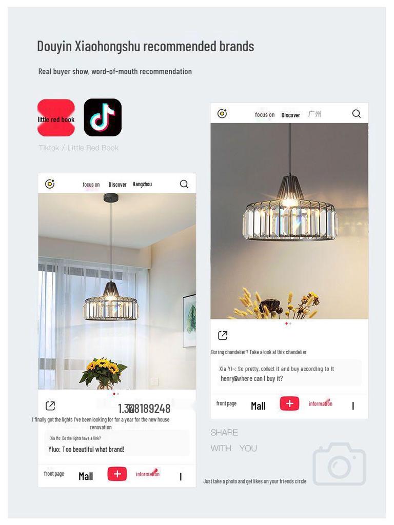 Simple Modern Crystal Chandelier for Restaurant or Bedroom