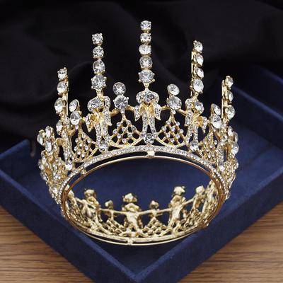Strass Kristall Hochzeit Krone Braut Tiaras Kreis Goldfarben Diadem Kopfschmuck Braut Krone Haarschmuck Kopfschmuck