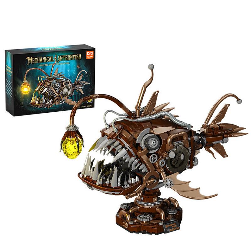 1236PCS Mechanical Lanternfish Marine Animal with Lights Building Blocks,Technical Steam Punk Retro Deepsea Manta Ray Toys Gifts