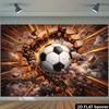 2D Soccer Ball Breaking Through Brick Wall with Explosion Effects Backdrop