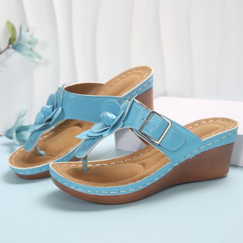 

Chang large size shoes summer new wedge slippers women s thick-soled flower belt buckle toe herringbone cool slippers 43 небесно-голубой
