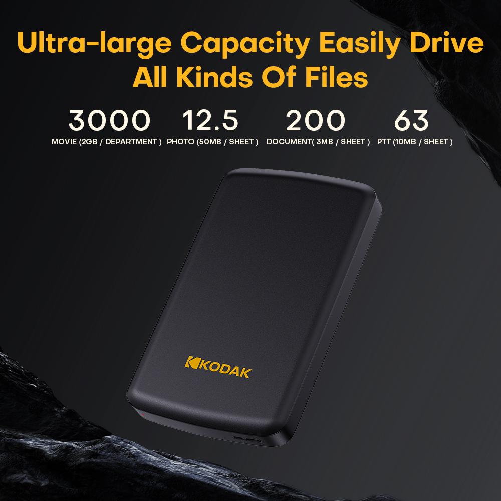 KODAK P150 500GB/1TB 2.5'' Portable External HDD USB 3.0 5Gbps Gaming Storage Disk Compatible for Laptop & Desktop
