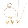 3PCS High-end V-letter Necklace Bracelet Earrings Do Not Fade Titanium Steel Three Piece Set